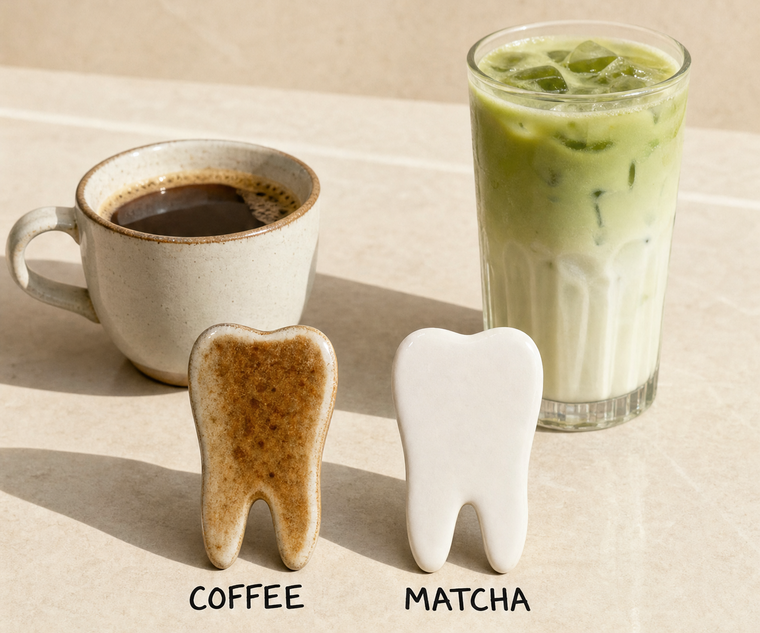 Coffee stains teeth, matcha does not